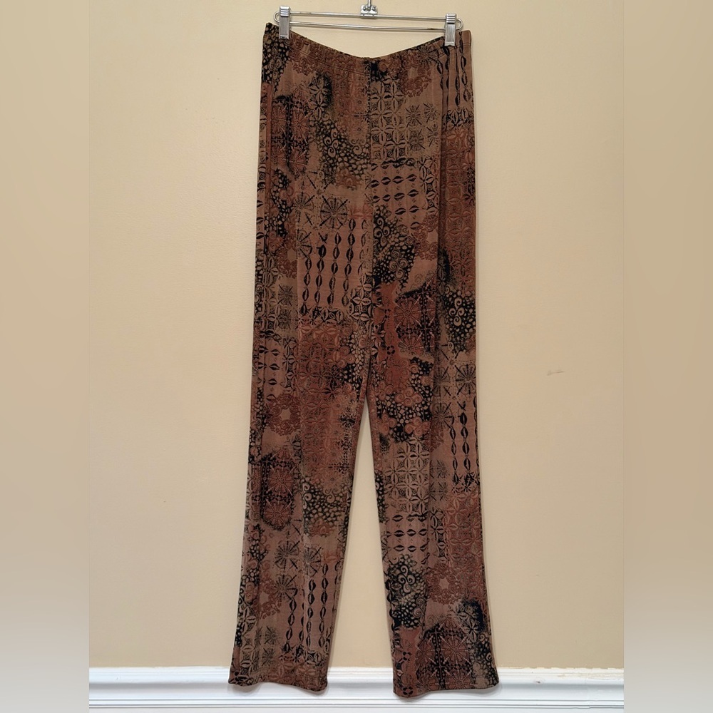 Chico's Travelers Paisley Print Wide Leg Pants - Brown & Black sz 1